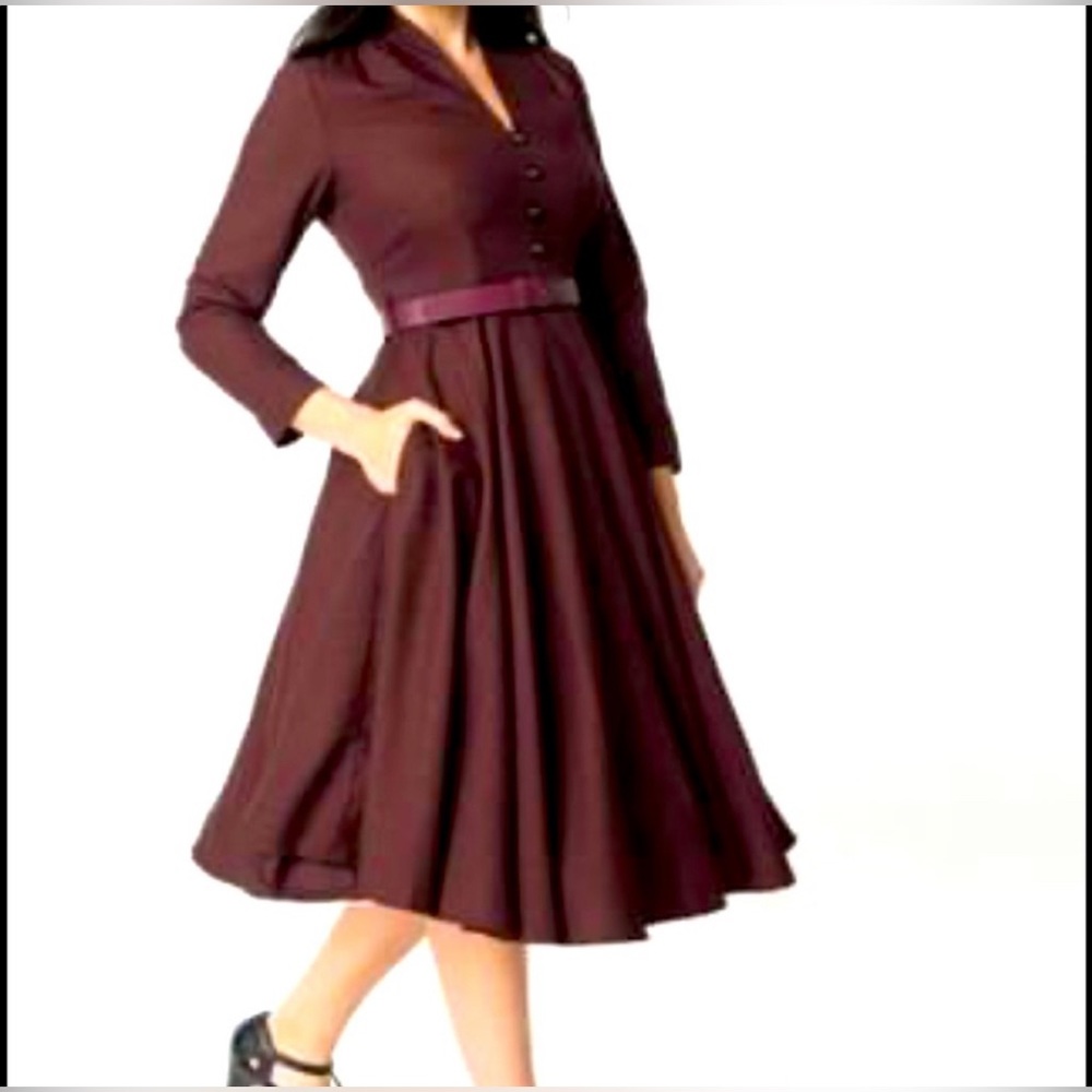 Burgundy Glen Check Swing Dress with Matching Belt